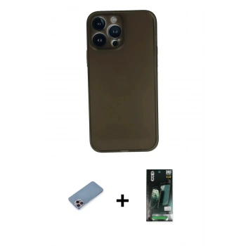 MARSİLYAN™- iPhone 13 Pro Max Kılıf Yadigar Yansıma Serisi - Şeffaf 360 Full Body Arka Koruyucu + Shine Kamera Lens Koruma Cam - PE