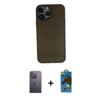 MARSİLYAN™- iPhone 13 Pro Max Kılıf Yadigar Yansıma Serisi - Siyah 18D Cam Ekran Koruyucu + Neon Fosforlu Kamera Lens - BZ