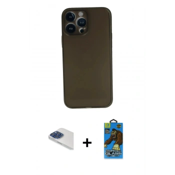 MARSİLYAN™- iPhone 13 Pro Max Kılıf Yadigar Yansıma Serisi - Siyah 18D Cam Ekran Koruyucu + Pers Alüminyum Kamera Lens - LT