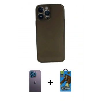 MARSİLYAN™- iPhone 13 Pro Max Kılıf Yadigar Yansıma Serisi - Siyah 18D Cam Ekran Koruyucu + Neon Fosforlu Kamera Lens - MI