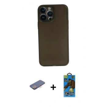 MARSİLYAN™- iPhone 13 Pro Max Kılıf Yadigar Yansıma Serisi - Siyah 18D Cam Ekran Koruyucu + Renkli Kamera Lens Koruma Cam - PE
