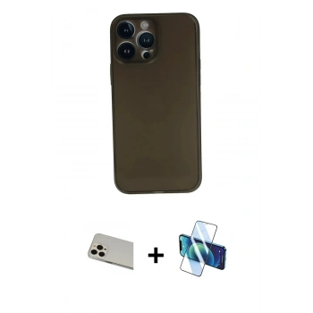 MARSİLYAN™- iPhone 13 Pro Max Kılıf Yadigar Yansıma Serisi - Siyah 3D Antistatik Cam Ekran Koruyucu + Rainbow Kamera Lens Koruma Cam - REGD