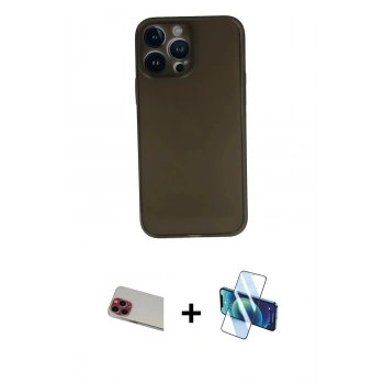 MARSİLYAN™- iPhone 13 Pro Max Kılıf Yadigar Yansıma Serisi - Siyah 3D Antistatik Cam Ekran Koruyucu + Rainbow Kamera Lens Koruma Cam - KI