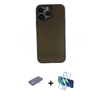 MARSİLYAN™- iPhone 13 Pro Max Kılıf Yadigar Yansıma Serisi - Siyah 3D Antistatik Cam Ekran Koruyucu + Renkli Kamera Lens Koruma Cam - MI