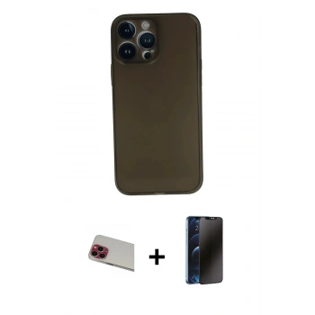 MARSİLYAN™- iPhone 13 Pro Max Kılıf Yadigar Yansıma Serisi - Siyah 3D Antistatik Hayalet Cam Ekran Koruyucu + Rainbow Kamera Lens Koruma Cam - KI