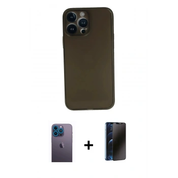 MARSİLYAN™- iPhone 13 Pro Max Kılıf Yadigar Yansıma Serisi - Siyah 3D Antistatik Hayalet Cam Ekran Koruyucu + Neon Fosforlu Kamera Lens - MI