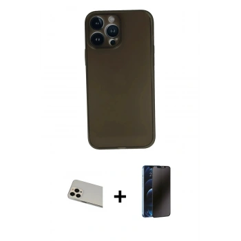 MARSİLYAN™- iPhone 13 Pro Max Kılıf Yadigar Yansıma Serisi - Siyah 3D Antistatik Hayalet Cam Ekran Koruyucu + Rainbow Kamera Lens Koruma Cam - REGD