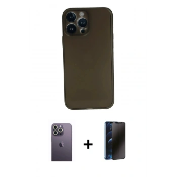 MARSİLYAN™- iPhone 13 Pro Max Kılıf Yadigar Yansıma Serisi - Siyah 3D Antistatik Hayalet Cam Ekran Koruyucu + Neon Fosforlu Kamera Lens - BZ