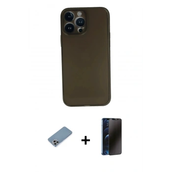 MARSİLYAN™- iPhone 13 Pro Max Kılıf Yadigar Yansıma Serisi - Siyah 3D Antistatik Hayalet Cam Ekran Koruyucu + Shine Kamera Lens Koruma Cam - GI