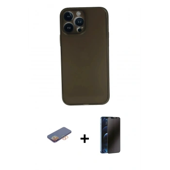 MARSİLYAN™- iPhone 13 Pro Max Kılıf Yadigar Yansıma Serisi - Siyah 3D Antistatik Hayalet Cam Ekran Koruyucu + Renkli Kamera Lens Koruma Cam - TU