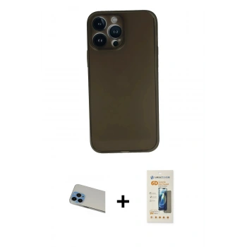 MARSİLYAN™- iPhone 13 Pro Max Kılıf Yadigar Yansıma Serisi - Siyah 6D Mat Seramik Hayalet Nano Ekran Koruyucu + Rainbow Kamera Lens Koruma Cam - MI