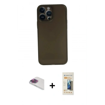 MARSİLYAN™- iPhone 13 Pro Max Kılıf Yadigar Yansıma Serisi - Siyah 6D Mat Seramik Hayalet Nano Ekran Koruyucu + Pers Alüminyum Kamera Lens - GI