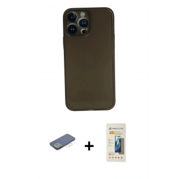 MARSİLYAN™- iPhone 13 Pro Max Kılıf Yadigar Yansıma Serisi - Siyah 6D Mat Seramik Hayalet Nano Ekran Koruyucu + Renkli Kamera Lens Koruma Cam - YL
