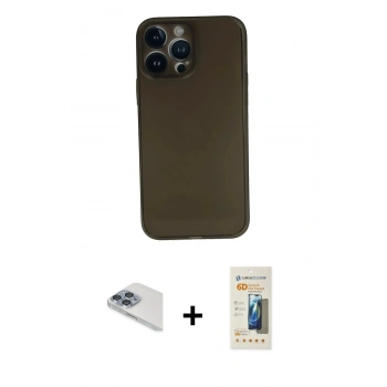 MARSİLYAN™- iPhone 13 Pro Max Kılıf Yadigar Yansıma Serisi - Siyah 6D Mat Seramik Hayalet Nano Ekran Koruyucu + Pers Alüminyum Kamera Lens - SABE