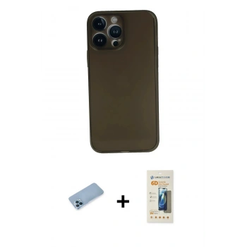 MARSİLYAN™- iPhone 13 Pro Max Kılıf Yadigar Yansıma Serisi - Siyah 6D Mat Seramik Hayalet Nano Ekran Koruyucu + Shine Kamera Lens Koruma Cam - MI