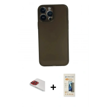 MARSİLYAN™- iPhone 13 Pro Max Kılıf Yadigar Yansıma Serisi - Siyah 6D Mat Seramik Hayalet Nano Ekran Koruyucu + Pers Alüminyum Kamera Lens - KI