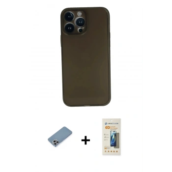 MARSİLYAN™- iPhone 13 Pro Max Kılıf Yadigar Yansıma Serisi - Siyah 6D Mat Seramik Hayalet Nano Ekran Koruyucu + Shine Kamera Lens Koruma Cam - GI