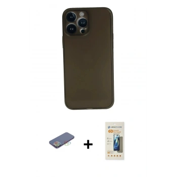 MARSİLYAN™- iPhone 13 Pro Max Kılıf Yadigar Yansıma Serisi - Siyah 6D Mat Seramik Hayalet Nano Ekran Koruyucu + Renkli Kamera Lens Koruma Cam - MI