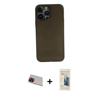 MARSİLYAN™- iPhone 13 Pro Max Kılıf Yadigar Yansıma Serisi - Siyah 6D Mat Seramik Hayalet Nano Ekran Koruyucu + Rainbow Kamera Lens Koruma Cam - KI