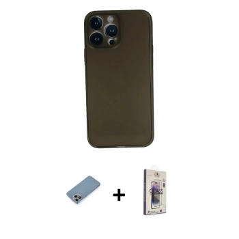 MARSİLYAN™- iPhone 13 Pro Max Kılıf Yadigar Yansıma Serisi - Siyah Bilvis 3D Cam Ekran Koruyucu + Shine Kamera Lens Koruma Cam - GI