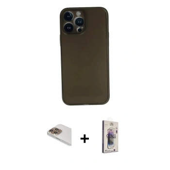 MARSİLYAN™- iPhone 13 Pro Max Kılıf Yadigar Yansıma Serisi - Siyah Bilvis 3D Cam Ekran Koruyucu + Pers Alüminyum Kamera Lens - GD
