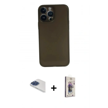 MARSİLYAN™- iPhone 13 Pro Max Kılıf Yadigar Yansıma Serisi - Siyah Bilvis 3D Cam Ekran Koruyucu + Pers Alüminyum Kamera Lens - LT