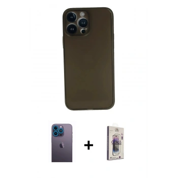 MARSİLYAN™- iPhone 13 Pro Max Kılıf Yadigar Yansıma Serisi - Siyah Bilvis 3D Cam Ekran Koruyucu + Neon Fosforlu Kamera Lens - MI