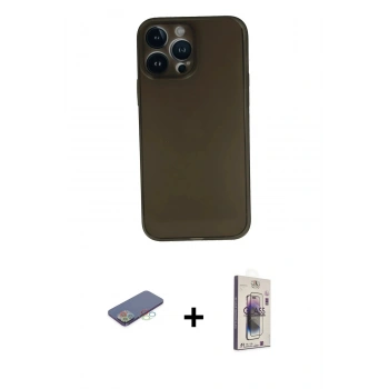 MARSİLYAN™- iPhone 13 Pro Max Kılıf Yadigar Yansıma Serisi - Siyah Bilvis 3D Cam Ekran Koruyucu + Renkli Kamera Lens Koruma Cam - MI