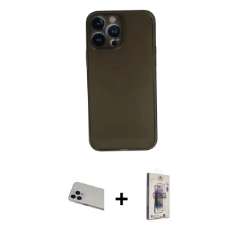 MARSİLYAN™- iPhone 13 Pro Max Kılıf Yadigar Yansıma Serisi - Siyah Bilvis 3D Cam Ekran Koruyucu + Rainbow Kamera Lens Koruma Cam - MR