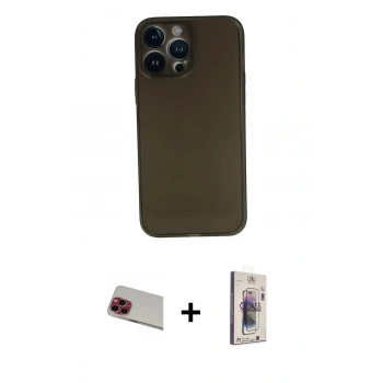 MARSİLYAN™- iPhone 13 Pro Max Kılıf Yadigar Yansıma Serisi - Siyah Bilvis 3D Cam Ekran Koruyucu + Rainbow Kamera Lens Koruma Cam - KI