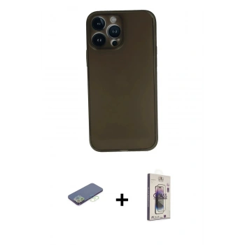 MARSİLYAN™- iPhone 13 Pro Max Kılıf Yadigar Yansıma Serisi - Siyah Bilvis 3D Cam Ekran Koruyucu + Renkli Kamera Lens Koruma Cam - YL