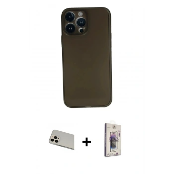 MARSİLYAN™- iPhone 13 Pro Max Kılıf Yadigar Yansıma Serisi - Siyah Bilvis 3D Cam Ekran Koruyucu + Rainbow Kamera Lens Koruma Cam - REGD
