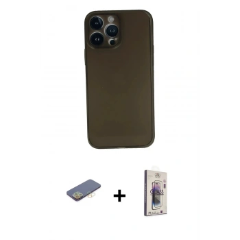 MARSİLYAN™- iPhone 13 Pro Max Kılıf Yadigar Yansıma Serisi - Siyah Bilvis 3D Cam Ekran Koruyucu + Renkli Kamera Lens Koruma Cam - SI