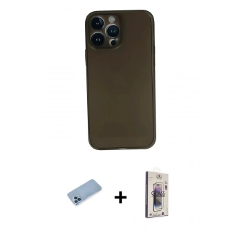 MARSİLYAN™- iPhone 13 Pro Max Kılıf Yadigar Yansıma Serisi - Siyah Bilvis 3D Cam Ekran Koruyucu + Shine Kamera Lens Koruma Cam - MI