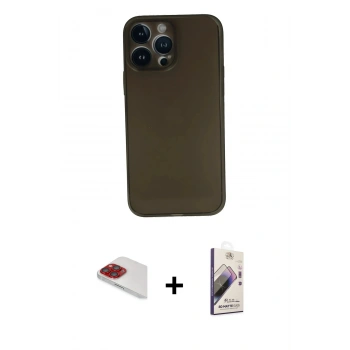 MARSİLYAN™- iPhone 13 Pro Max Kılıf Yadigar Yansıma Serisi - Siyah Bilvis 3D Mat Cam Ekran Koruyucu + Pers Alüminyum Kamera Lens - KI