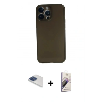MARSİLYAN™- iPhone 13 Pro Max Kılıf Yadigar Yansıma Serisi - Siyah Bilvis 3D Mat Cam Ekran Koruyucu + Pers Alüminyum Kamera Lens - LT