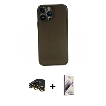MARSİLYAN™- iPhone 13 Pro Max Kılıf Yadigar Yansıma Serisi - Siyah Bilvis 3D Mat Cam Ekran Koruyucu + Raze Metal Kamera Lens - GD