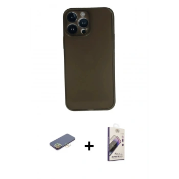 MARSİLYAN™- iPhone 13 Pro Max Kılıf Yadigar Yansıma Serisi - Siyah Bilvis 3D Mat Cam Ekran Koruyucu + Renkli Kamera Lens Koruma Cam - SI