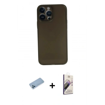 MARSİLYAN™- iPhone 13 Pro Max Kılıf Yadigar Yansıma Serisi - Siyah Bilvis 3D Mat Cam Ekran Koruyucu + Shine Kamera Lens Koruma Cam - MI