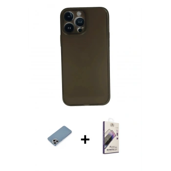 MARSİLYAN™- iPhone 13 Pro Max Kılıf Yadigar Yansıma Serisi - Siyah Bilvis 3D Mat Cam Ekran Koruyucu + Shine Kamera Lens Koruma Cam - GI