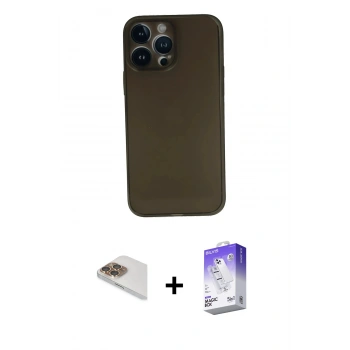 MARSİLYAN™- iPhone 13 Pro Max Kılıf Yadigar Yansıma Serisi - Siyah Bilvis 5in1 3D Magic Cam Ekran Koruyucu + Pers Alüminyum Kamera Lens - GD