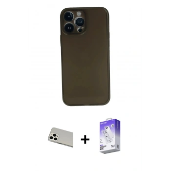 MARSİLYAN™- iPhone 13 Pro Max Kılıf Yadigar Yansıma Serisi - Siyah Bilvis 5in1 3D Magic Cam Ekran Koruyucu + Rainbow Kamera Lens Koruma Cam - BZ