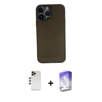 MARSİLYAN™- iPhone 13 Pro Max Kılıf Yadigar Yansıma Serisi - Siyah Bilvis 5in1 3D Magic Cam Ekran Koruyucu + Shine Kamera Lens - GD