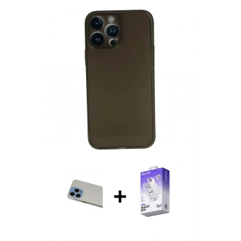 MARSİLYAN™- iPhone 13 Pro Max Kılıf Yadigar Yansıma Serisi - Siyah Bilvis 5in1 3D Magic Cam Ekran Koruyucu + Rainbow Kamera Lens Koruma Cam - MI