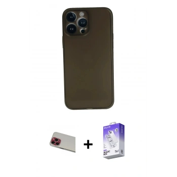 MARSİLYAN™- iPhone 13 Pro Max Kılıf Yadigar Yansıma Serisi - Siyah Bilvis 5in1 3D Magic Cam Ekran Koruyucu + Rainbow Kamera Lens Koruma Cam - KI
