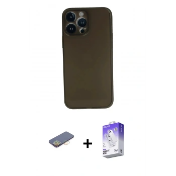 MARSİLYAN™- iPhone 13 Pro Max Kılıf Yadigar Yansıma Serisi - Siyah Bilvis 5in1 3D Magic Cam Ekran Koruyucu + Renkli Kamera Lens Koruma Cam - SI