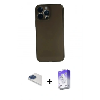 MARSİLYAN™- iPhone 13 Pro Max Kılıf Yadigar Yansıma Serisi - Siyah Bilvis 5in1 3D Magic Cam Ekran Koruyucu + Pers Alüminyum Kamera Lens - LT