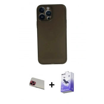 MARSİLYAN™- iPhone 13 Pro Max Kılıf Yadigar Yansıma Serisi - Siyah Bilvis 5in1 5D Magic Hayalet Cam Ekran Koruyucu + Rainbow Kamera Lens Koruma Cam - KI