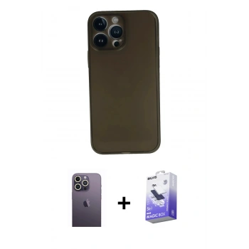 MARSİLYAN™- iPhone 13 Pro Max Kılıf Yadigar Yansıma Serisi - Siyah Bilvis 5in1 5D Magic Hayalet Cam Ekran Koruyucu + Neon Fosforlu Kamera Lens - BZ