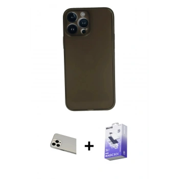 MARSİLYAN™- iPhone 13 Pro Max Kılıf Yadigar Yansıma Serisi - Siyah Bilvis 5in1 5D Magic Hayalet Cam Ekran Koruyucu + Rainbow Kamera Lens Koruma Cam - BZ